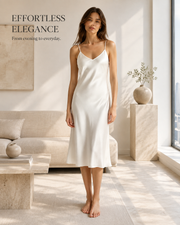 VELSÉE Élan 6A Mulberry Silk Slip Dress – 100% Pure Silk V-Neck Midi Nightgown