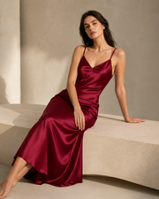 VELSÉE Élan 6A Mulberry Silk Slip Dress – 100% Pure Silk V-Neck Midi Nightgown