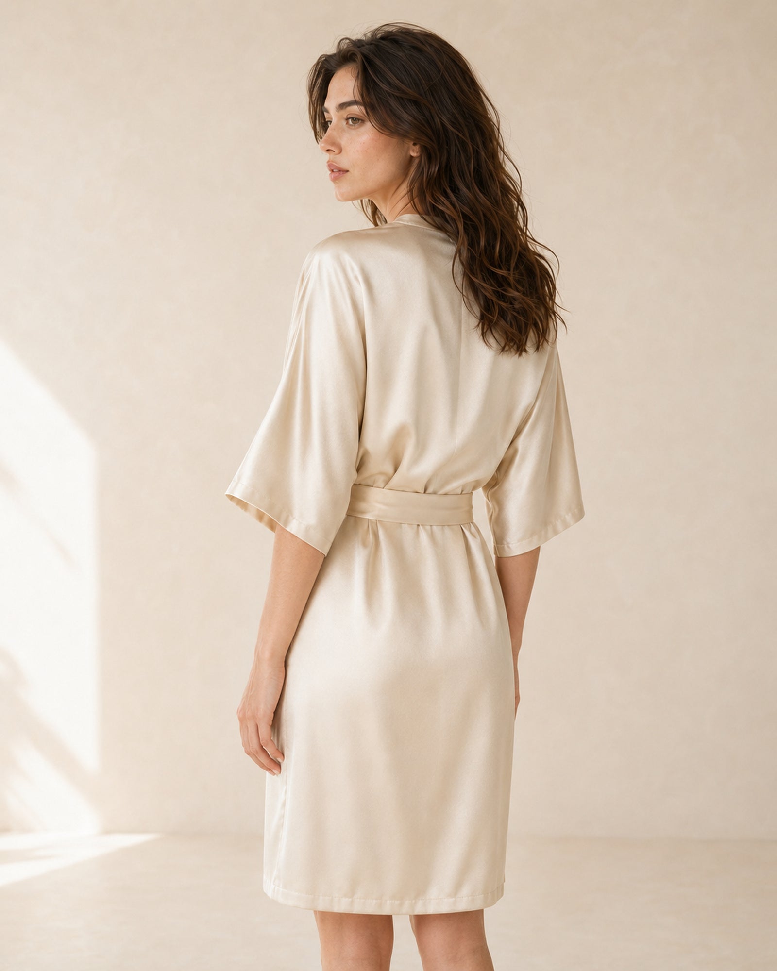 VELSÉE Élodie 100% Mulberry Silk Belted Dress – Women’s V-Neck Kimono-Sleeve Lounge Dress