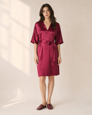 VELSÉE Élodie 100% Mulberry Silk Belted Dress – Women’s V-Neck Kimono-Sleeve Lounge Dress