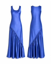 VELSÉE Azur 100% Mulberry Silk Asymmetric Fishtail Maxi Dress – Women’s Sleeveless Scoop-Neck Ruffle Evening Dress