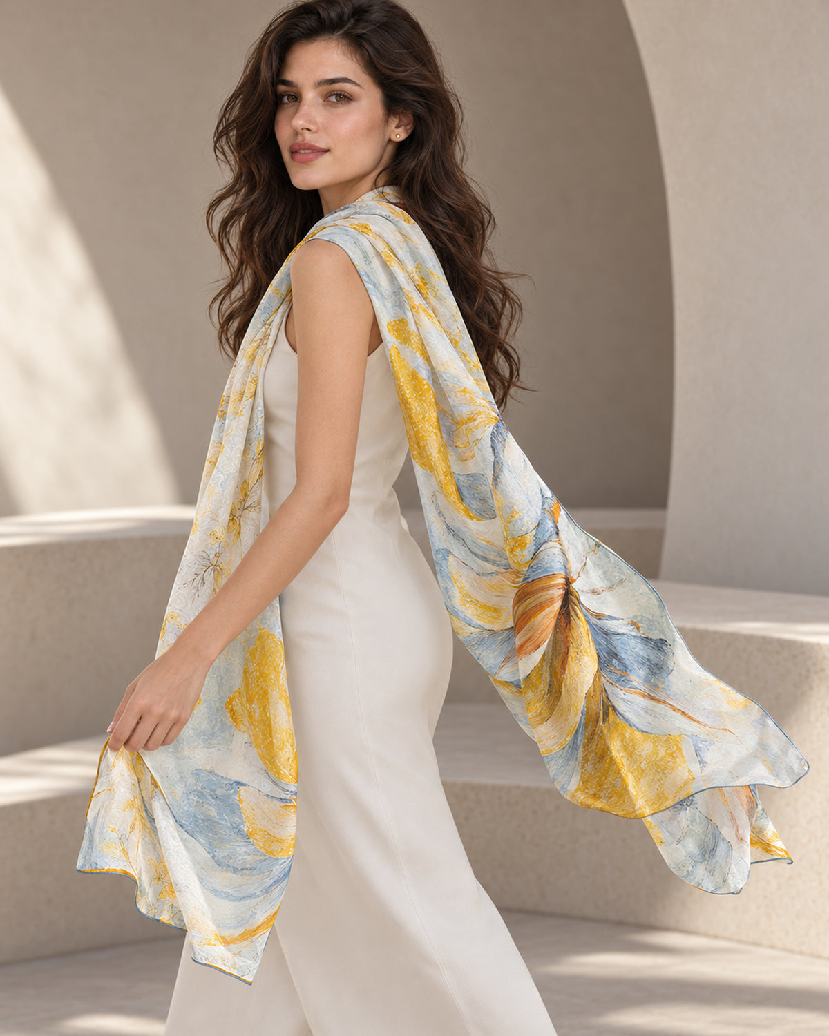 Jardin de Lumière 100% Mulberry Silk Long Scarf