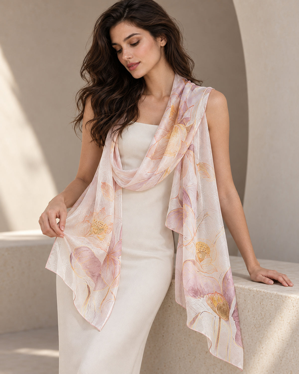 Jardin de Lumière 100% Mulberry Silk Long Scarf