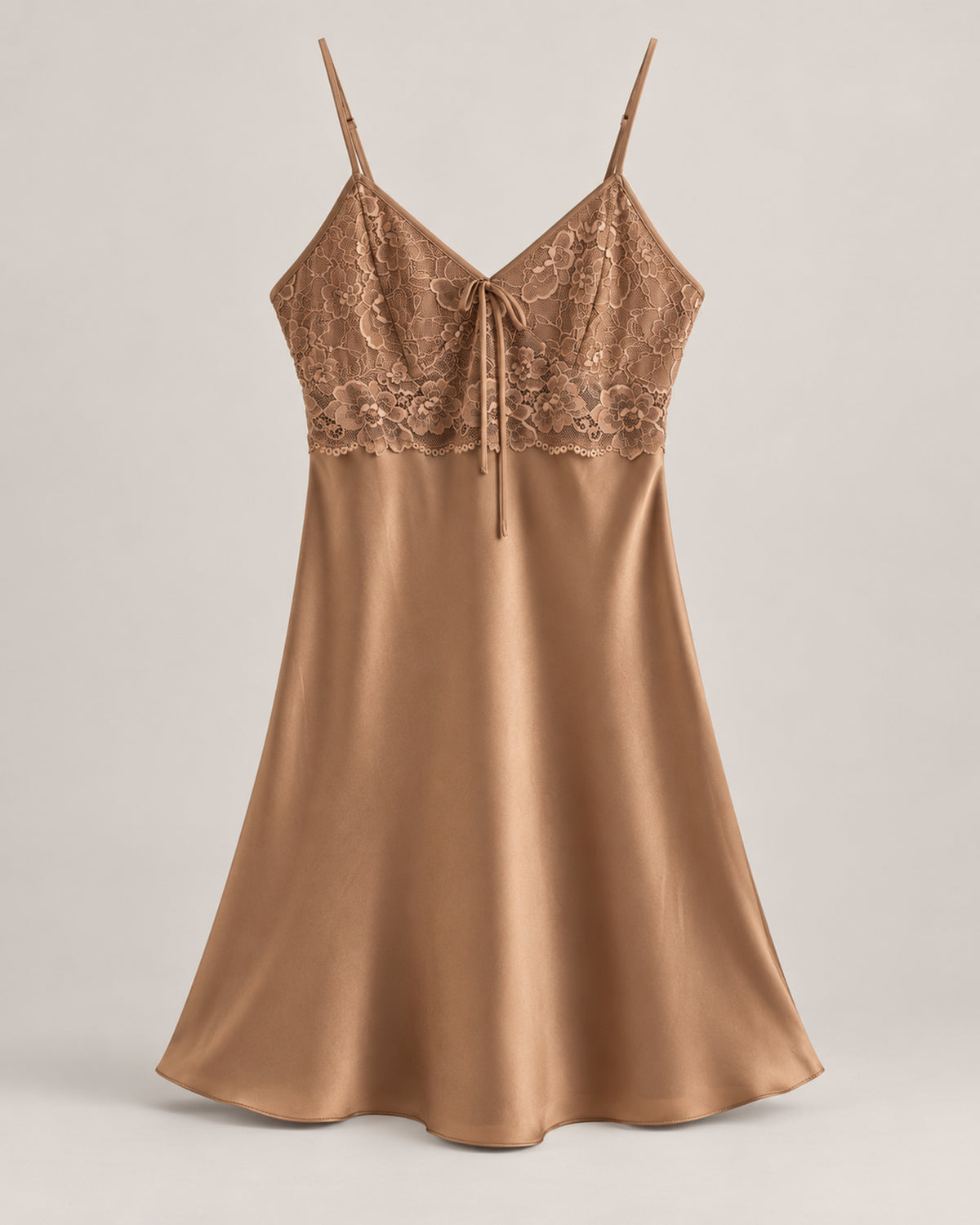 Mulberry Silk Robe & Lace-Trim Slip Set — Camel