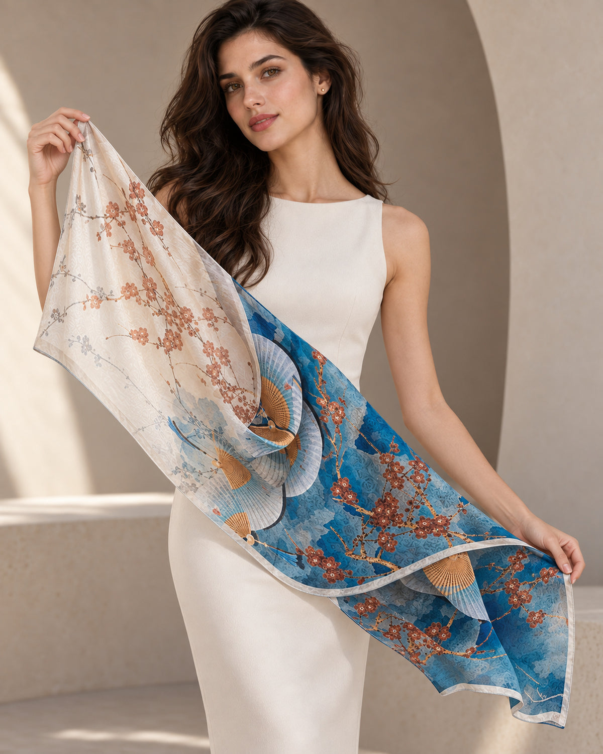 Jardin de Lumière 100% Mulberry Silk Long Scarf